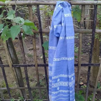 Sky Blue Pure Handloom Butta Cotton Stole From Assam