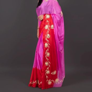 Pink And Red Gota Work Chiffon Saree