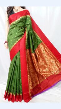 Dark Green Garad Silk Saree with Red border