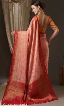 Light Pink Flower Design Pure Georgette Saree From Banaras