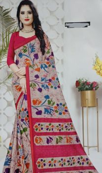 Pink Pure Chanderi Silk Saree From Bengal