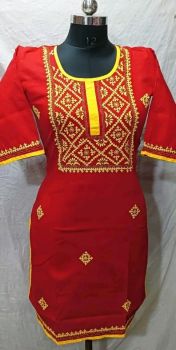 Red Yellow Pure Handloom kurti From Bengal