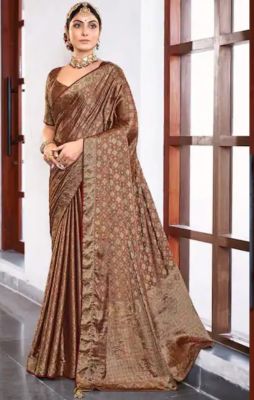 Brown Pure Handloom Silk Saree From Banaras