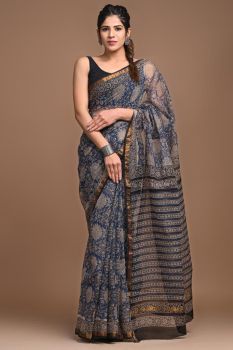Judge Grey Kota Doriya Printed Leaf Design Saree