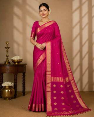 Pink Pure Handloom Maheshwari Silk Cotton Saree From Bengal