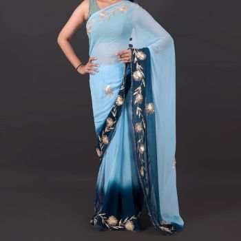 Sky Blue Gota Work Chiffon Saree