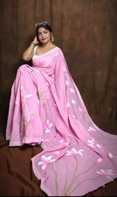 Pink Pure Handloom Cotton Saree From Bengal