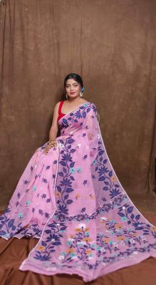 Light Pink Pure Handloom Dhakai Jamdani Saree From Bengal