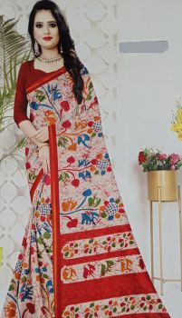 Red Pure Chanderi Silk Saree From Bengal
