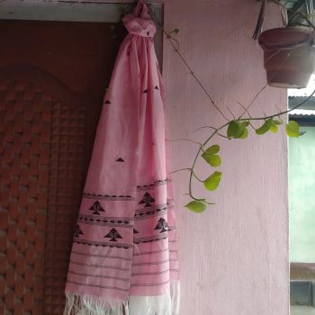 Pink Pure Handloom Butta Cotton Stole From Assam