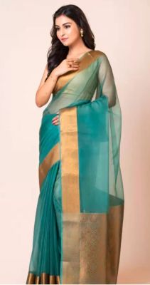 Dark Aquamarine Pure Handloom Art Silk Saree From Banaras