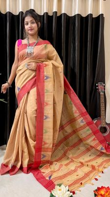 Brown Pure Handloom Silk Cotton Saree From Bengal