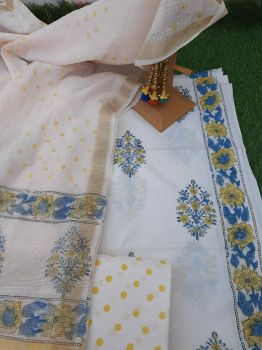 White Flower Design Cotton Suit Dress Material