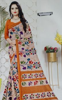 Off White And Yellow Pure Chanderi Silk Saree From Bengal