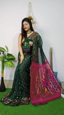 Black Pure Handloom Dhakai Jamdani Saree From Bengal