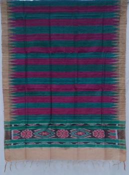 Green & Pink Pure Tussar Ghicha Silk Stole