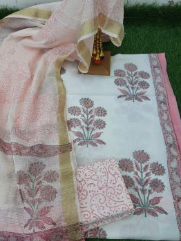 White Pink Cotton Suit Dress Material