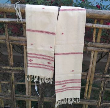 Cream Pure Handloom Butta Cotton Stole From Assam