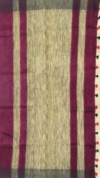 Magenta & Black Plain Linen With Stripes Saree