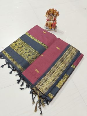 Wine Berry Pure Handloom Gadwal Saree From Bengal