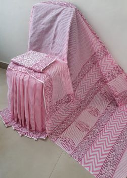 Baby Pink Hand Block Printed Work Saree