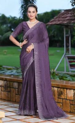 Gray Pure Handloom Georgette Saree From Banaras