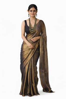 Brown Artisanal Bengal Pure Handwoven Tissue Cotton Saree