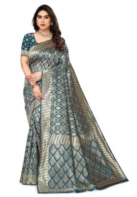 Teal Pure Handloom Silk Saree From Banaras