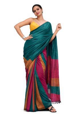 Multi Colour Women's Hand Weaving Pure Cotton Saree From Bengal