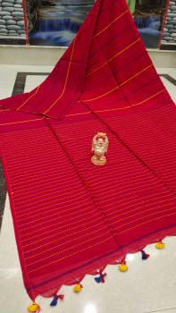 Red Stripes Pure Handloom Cotton Saree