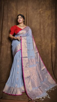 Gray Pure Handloom Banarasi Silk Saree From Bengal