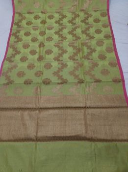 Army Green Mercerized Cotton Saree From Banaras