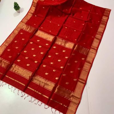 Red Pure Handloom Maheshwari Silk Cotton Saree From Bengal