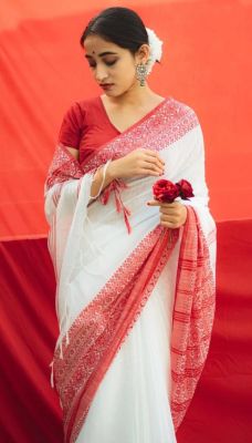 White Pure Handloom Cotton Saree From Bengal