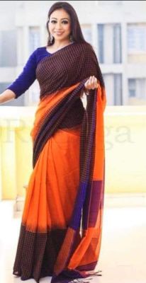 Multi Colour Pure Handloom Cotton Saree From Bengal