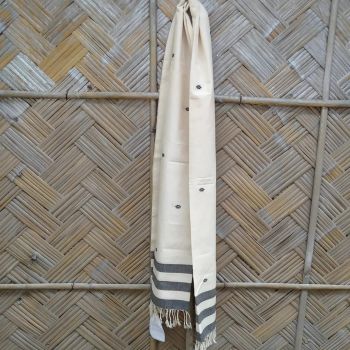 Cream Pure Handloom Butta Cotton Stole From Assam