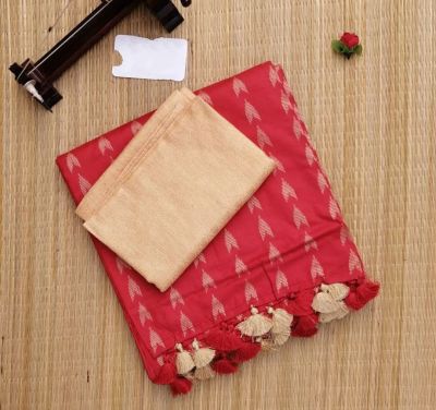 Coral Pink Pure Handloom jacquard Silk Saree From Banaras