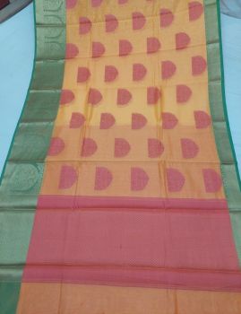 Light Yellow Mercerized Cotton Saree From Banaras