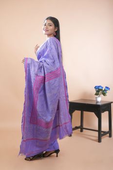Light Purple Pure Handloom Katha Stitch Saree From Bengal