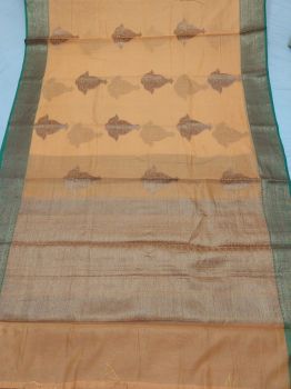Light Gold Mercerized Cotton Saree From Banaras