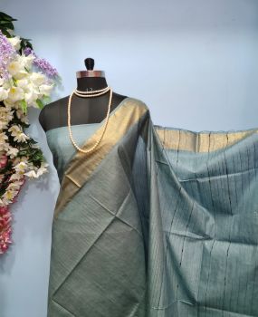 Grey Pure Handloom Kota Viscose Silk Saree From Bhagalpur
