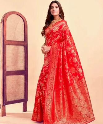 Persian Red Pure Handloom Banarasi Silk Saree From Banaras