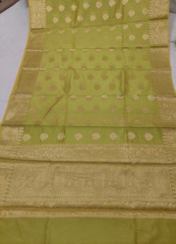 Mehandi Green Mercerized Cotton Saree From Banaras