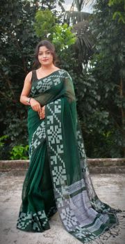 Evergreen Pure Handloom Linen By Linen Box Design Saree