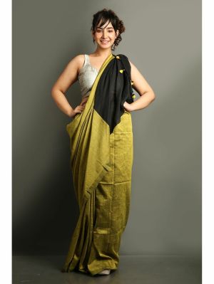Golden Pure Handloom Cotton Saree From Bengal