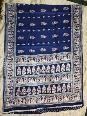 Navy Blue Pure Handloom Maheshwari Silk Cotton Saree From Bengal