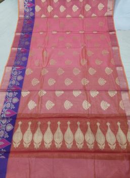 Old Rose Mercerized Cotton Saree From Banaras