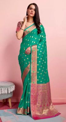 Aqua Green Pure Handloom Silk Saree From Banaras