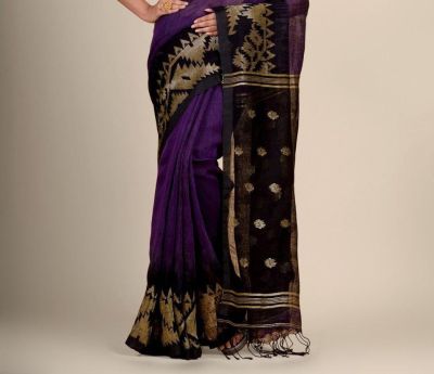 Multi Colour Pure Handloom Linen By Linen Saree From Bengal
