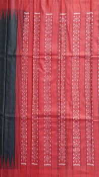 Red & Black Plain Tussar Ghicha Silk Saree